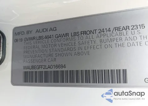 2020 Audi A3 Premium 45 Tfsi S Line Quattro S Tronic from USA, damaged, VIN WAUBEGFF2LA016694